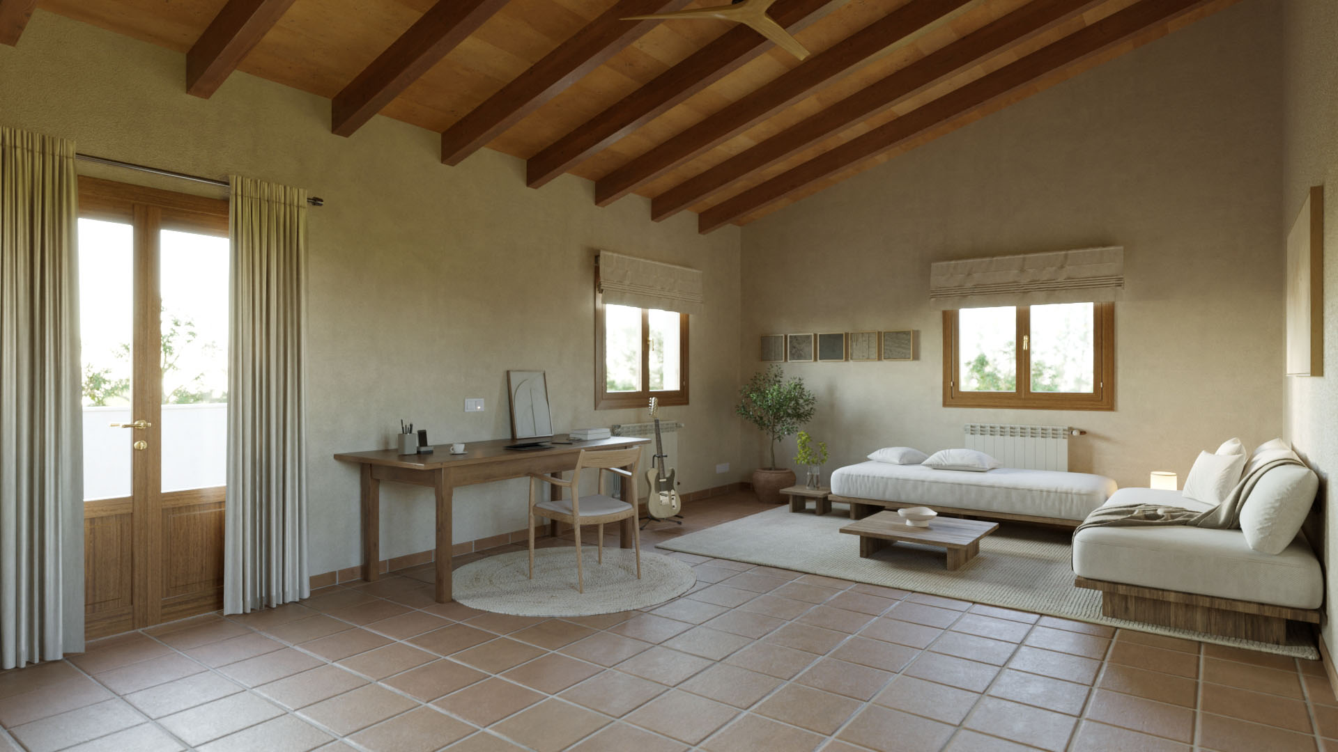 Sofà-llit fet a mida i escriptori antic a una casa de fora vila a Son Servera, Mallorca