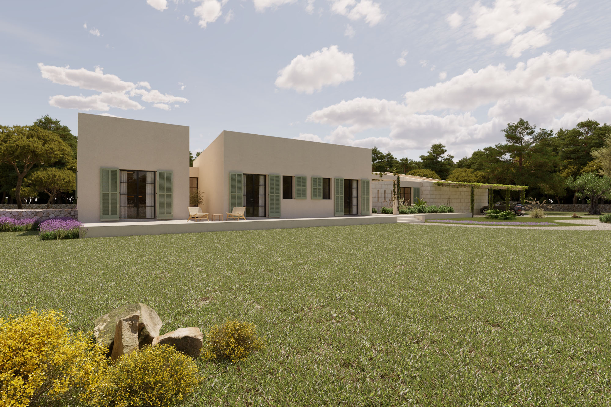 Fachada principal de la casa situada en una zona rural de Porreres, Mallorca